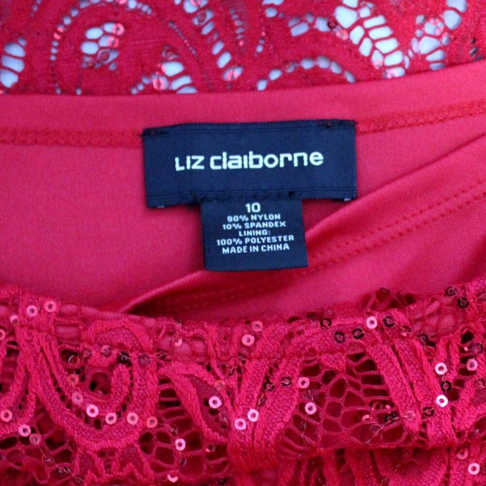 Liz Claiborne Sequin Lace Mesh Dress Lined Size 10 - Picture 7 of 9